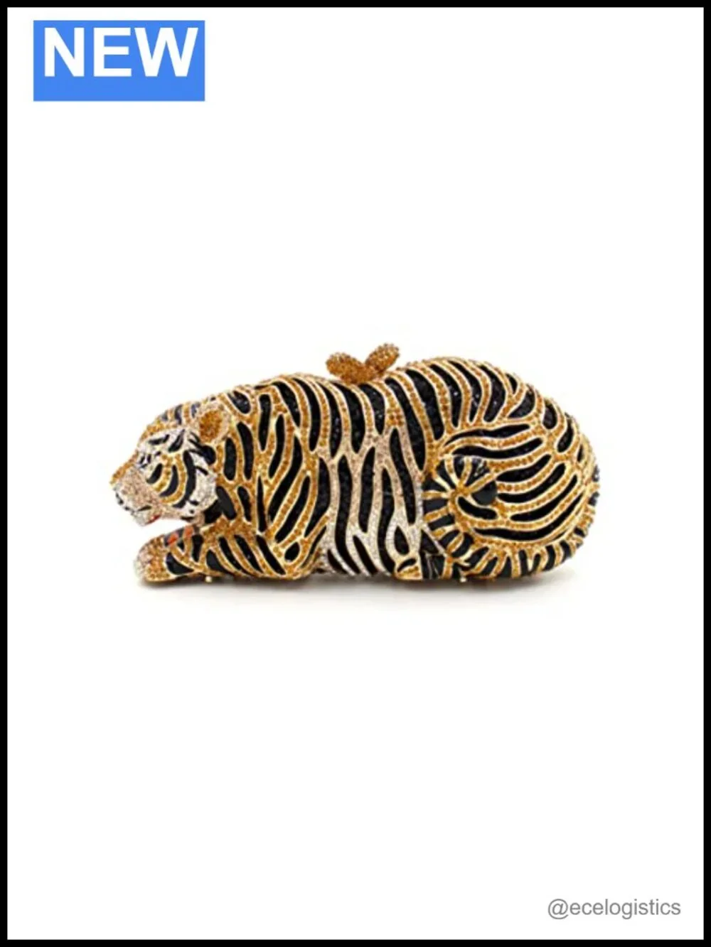 Cute Tiger Rhinestone Evening Clutch Prom Party Purse Sparkling Handbag